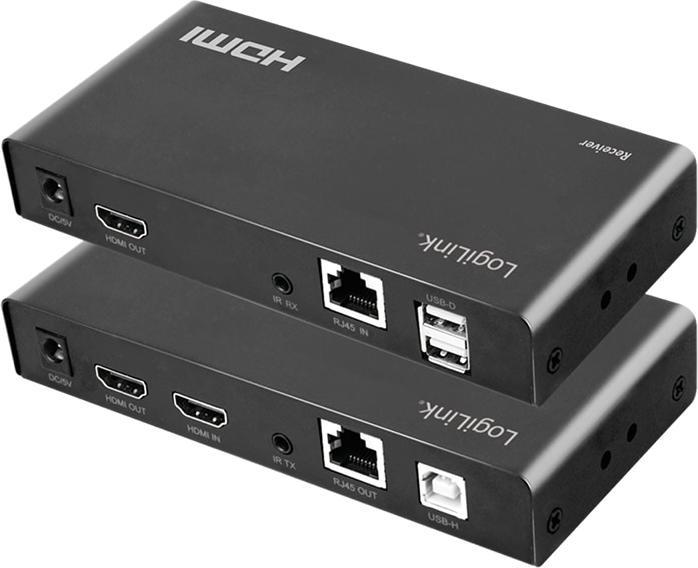 Image du produit LogiLink Kit extender HDMI via LAN, KVM, 2x USB-A, 1080p, HDCP, IR, sortie de boucle (Rallonge)