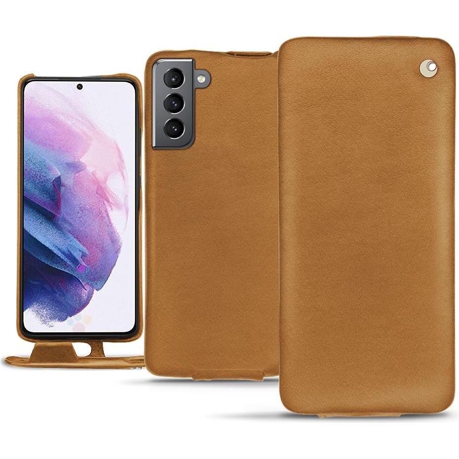 Noreve Lederschutzhülle vertikal (Samsung Galaxy S21), Smartphone Hülle, Braun