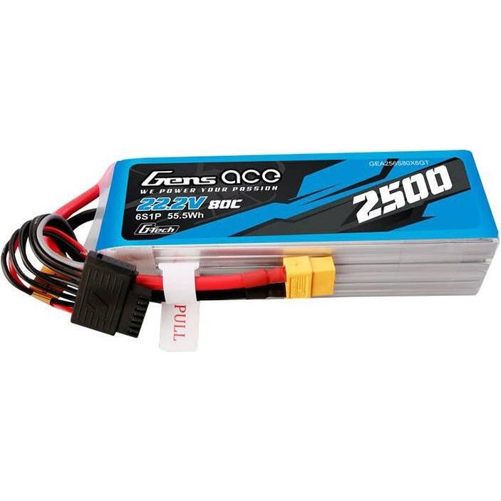 Gens Ace G-Tech 2500mAh 22.2V 80C 6S1P Lipo Battery Pack with XT60 plug (22.20 V, 2500 mAh)
