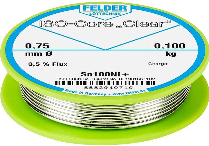 Felder Lottechnik ISO-Core Clear Sn100Ni+, 0.10 kg, 0.75 mm (Soldering Coil Kit)