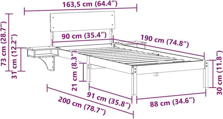 Image du produit vidaXL Plattformbettgestell (90 x 190 cm)