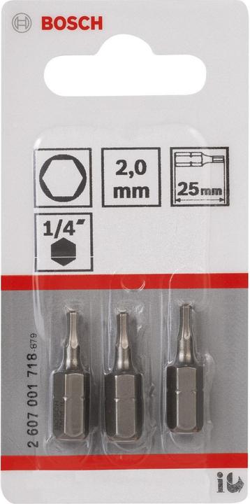 Produktbild Bosch Professional Zubehör Schrauberbit Extra-Hart HEX 2, 25 mm, 3er-Pack (Innensechsrund TX)