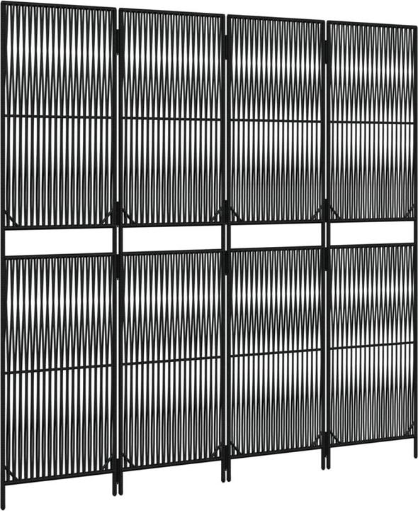Produktbild vidaXL Paravent 4-tlg. Schwarz Poly Rattan,Farbe: Schwarz,Material
