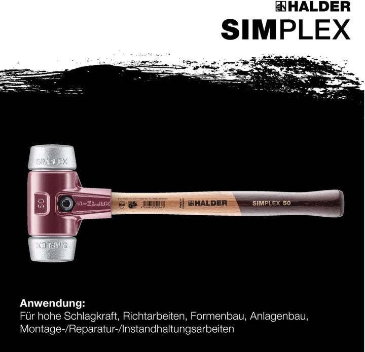 Actual product image Halder Soft faced hammer SIMPLEX length 350mm head d.50mm hard wood soft metal silver (1380 g)