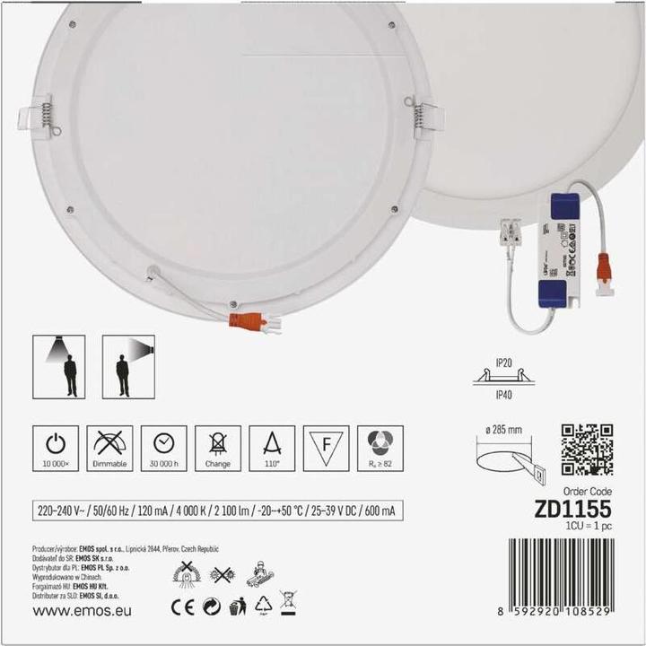 Produktbild Emos LED-Einbauleuchte NEXXO, rund, weiss, 25W, neutralweiss (2100 lm)