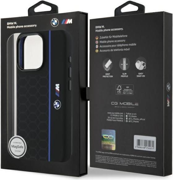 Actual product image BMW BMHMP16L23SHEB iPhone 16 Pro 6.3" czarny/black hardcase Silicone Hexagon Blue Line MagSafe (Apple iPhone 16 Pro)