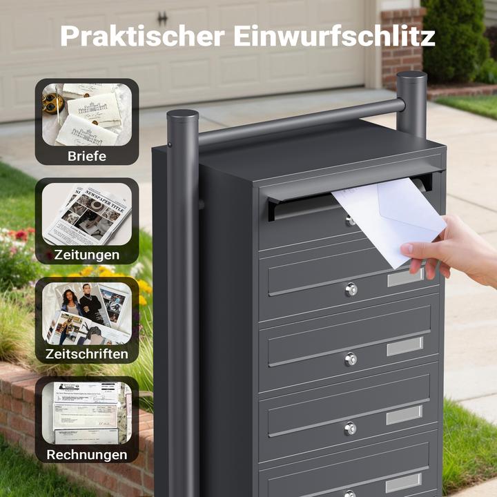 Actual product image Wiltec 6 letterbox system anthracite 270x513x1500mm letterbox Post