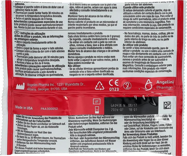 Valeurs nutritives et ingrédients Thermacare Supports thermiques (6 x, 1456 ml, 157 g)