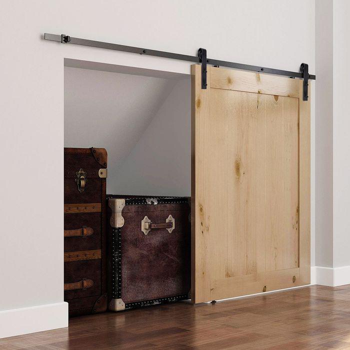 Immagine prodotto Swisshandel24 Gleitschienen-Bausatz für Schiebetür, bis 90 kg, Kohlenstoffstahl, 200 cm, Schwarz, inkl. Werkzeug