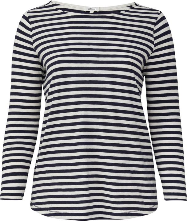 S.Oliver T-Shirt Geringeltes Langarmshirt aus Flammgarn mit Crew Neck (44)