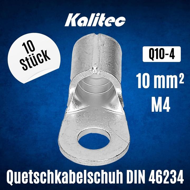 Produktbild Kalitec 10 Stück Q10-4 Quetschkabelschuh 10mm² M4 I Unisoliert I Dornpressung I Für mehr-, fein- und