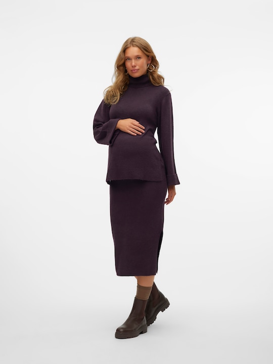 Produktbild Mamalicious Rollkragen Umgeschlagene Ärmelbündchen Weite Ärmel Pullover Strickpullover (L)