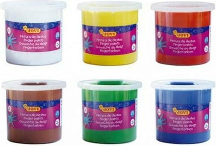 Produktbild Jovi Fingerfarbe VE=6 Dosen a 125ml farblich sortiert (Weiss, Gelb, Grün, Blau, Rot, Braun, 125 ml)