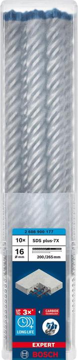 Immagine prodotto Bosch Professional Zubehör Punte per martello EXPERT SDS plus-7X, 16 x 200 x 265 mm, 10 pezzi. (16,0 mm)