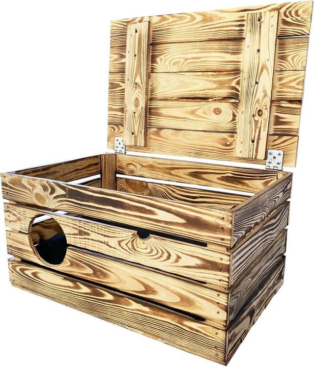 Produktbild Holz Zollhaus Korbhöhle Vintage geflammt XXL, 59 x 40 x 32 cm (Katze)