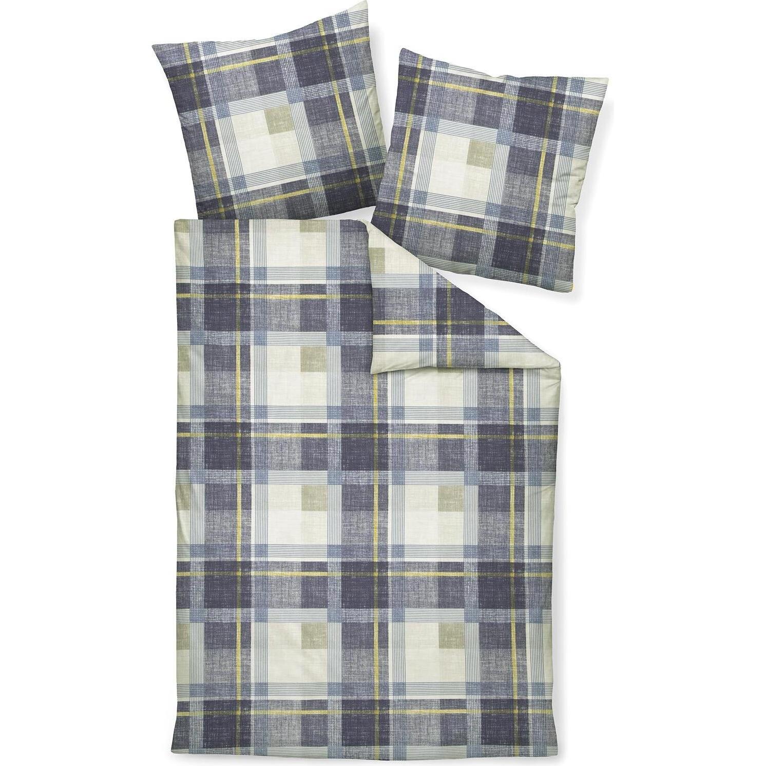 Janine, Bettwäsche, Feinbiber Bettwäsche Davos 65159 denimblau (Bettwäsche Set, 155x220 cm + 80x80 cm)