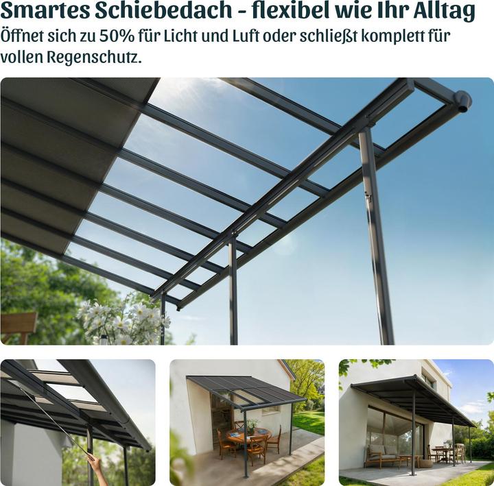 Actual product image Palram CANOPIA | Sierra Cabrio 10X34 / 3X10.4 Patio Cover Dark Grey Structure | Opaque Grey Panels