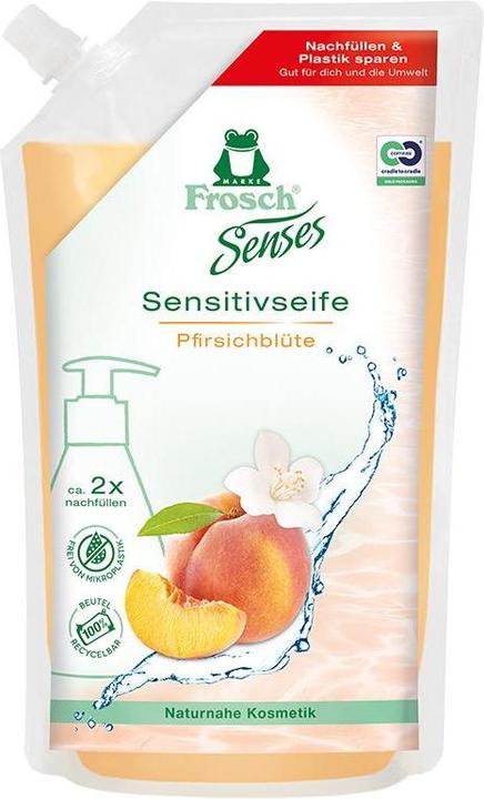 Actual product image Frosch Sensitive Soap Peach Blossom (Liquid soap, refill, 500 ml)