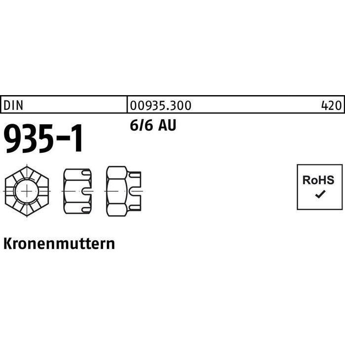 Muttern + Unterlegscheiben, Kronenmutter DIN 935-1 M 36 6 / 6 Automatenstahl