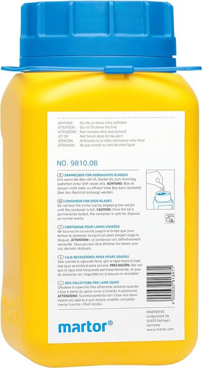Nutritional values and ingredients Martor Used blade container (Cutters)