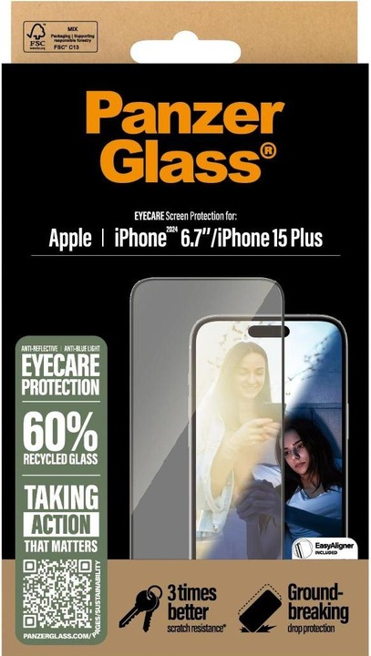 Actual product image PanzerGlass Eyecare Screen Protection (1 Piece, Apple iPhone 16 Plus, Apple iPhone 15 Plus)