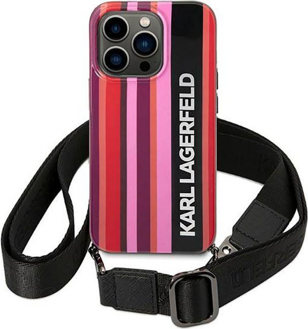 Actual product image Karl Lagerfeld KLHCP14XSTSTP iPhone 14 Pro Max 6.7" hardcase różowy/pink Color Stripes Strap (Apple iPhone 14 Pro Max)