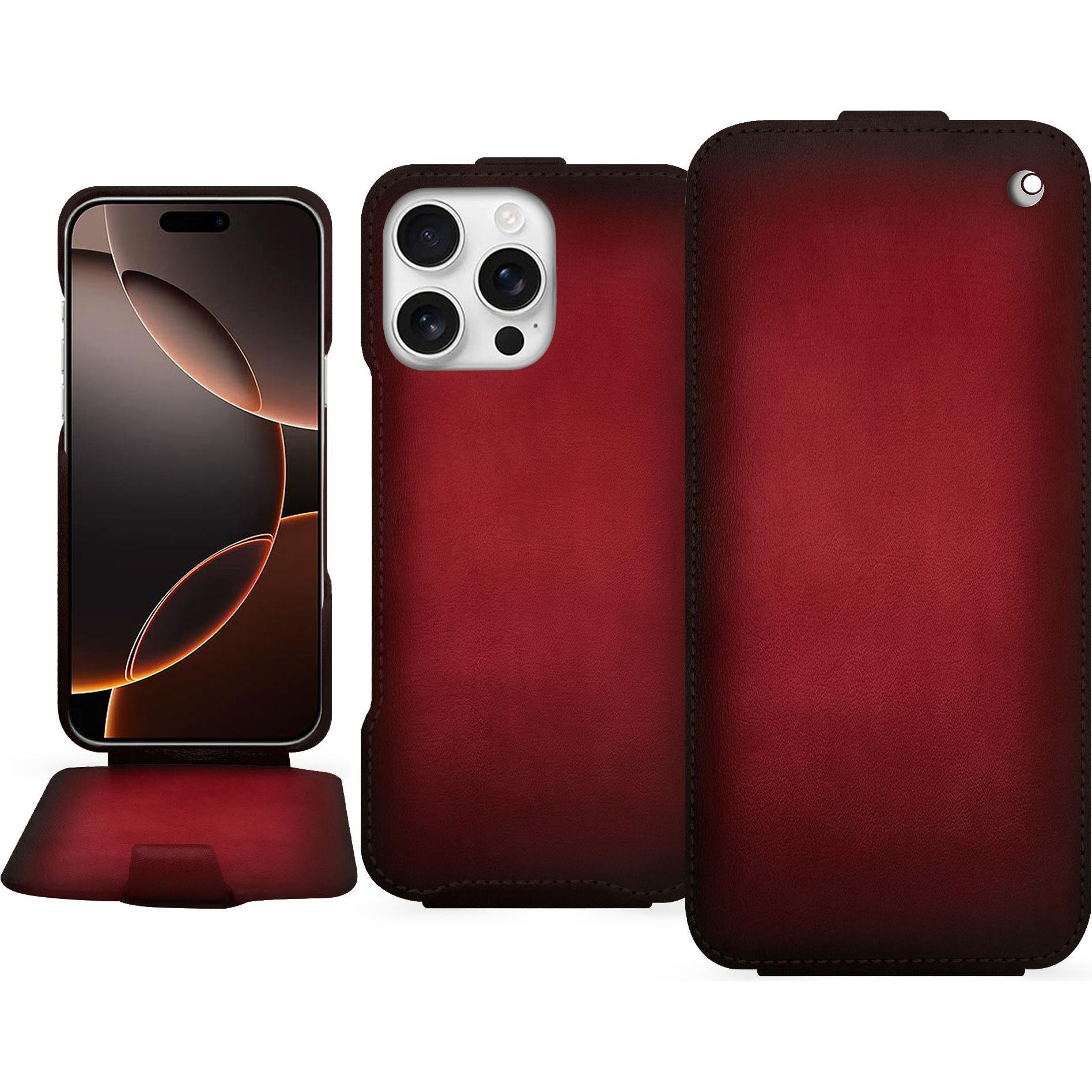 Noreve Lederschutzhülle vertikal (Apple iPhone 16 Pro), Smartphone Hülle, Rot