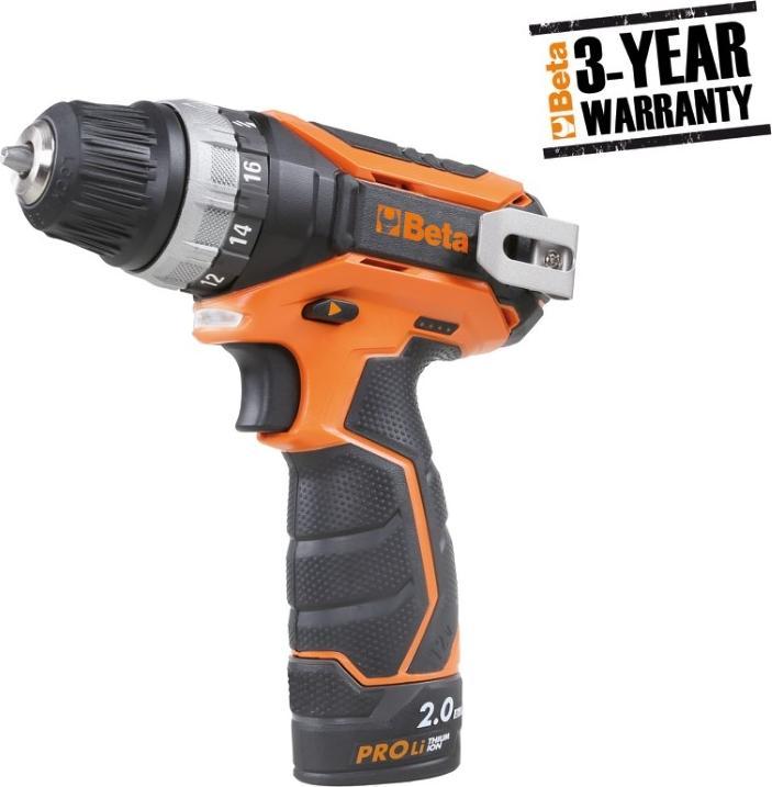 BETA Ultrakompakter Akku-Bohrschrauber mit 2 Geschwindigkeiten, LED-Beleuchtung und Antirutschgriff (Akkubetrieb)