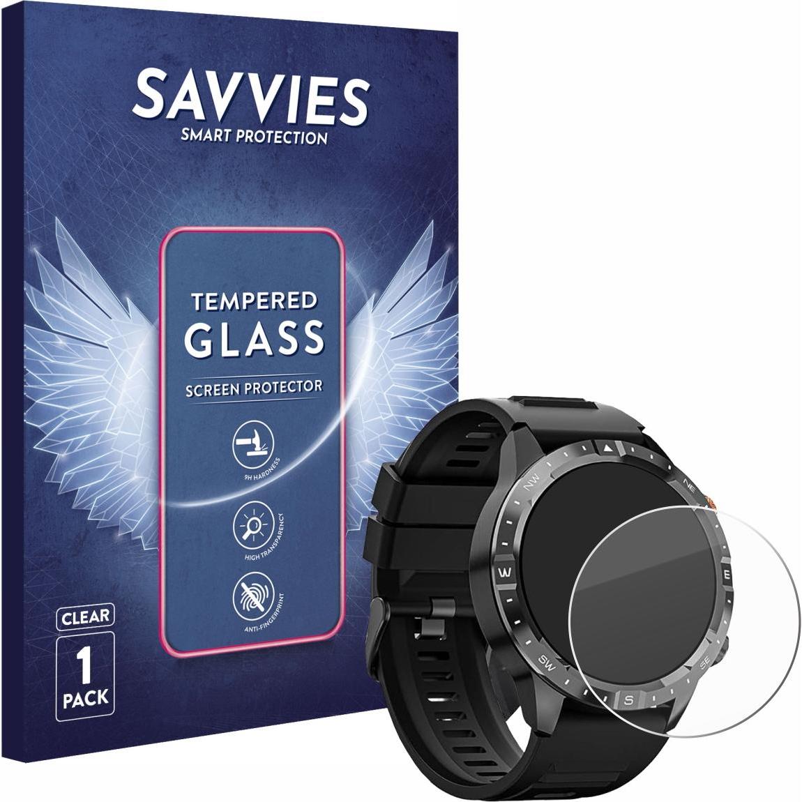 Savvies Panzerglas Schutzglas Displayschutz, Smartwatch Schutzfolie, Transparent