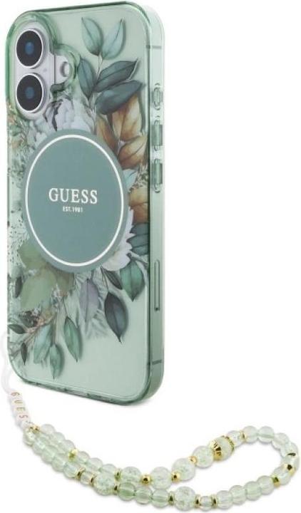 Produktbild Guess GUHMP16MHFWBRCESN iPhone 16 Plus 6.7" zielony/green hardcase IML Flowers With Pearl Strap MagS