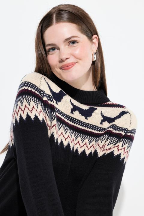 Produktbild Ulla Popken Norweger-Strickkleid, Hunde, Stehkragen, Langarm (50, 52)