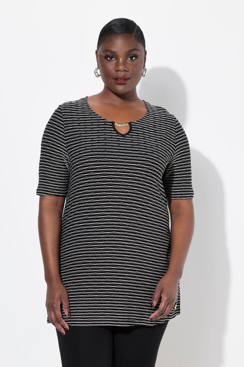 Image du produit Ulla Popken T-shirt col rond et manches courtes, petite barrette métallique, coupe Classic (50, 52)