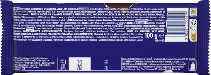 Nutritional values and ingredients Crunch Milk Tablet (100 g)