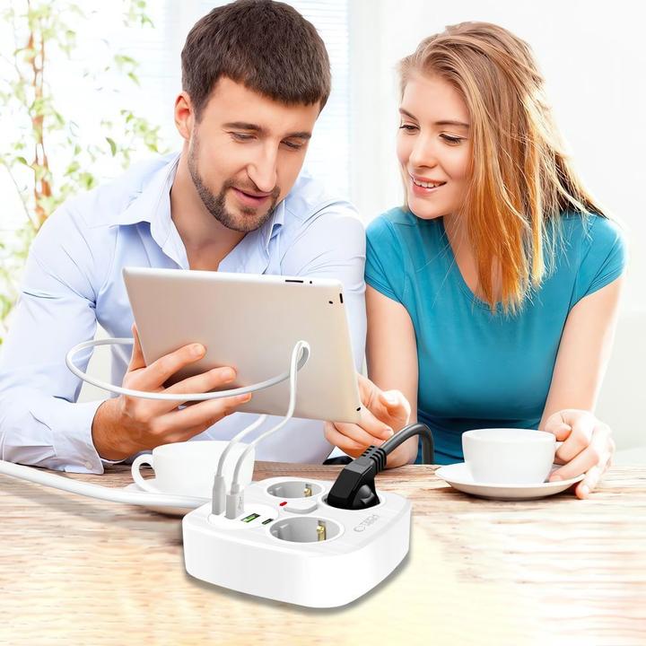 Actual product image Tech-Protect PCS3X4 Steckdosenleiste, 3 Steckdosen, 2xUSB-A, 2xUSB-C 200 cm - weiss (3x, USB-A, USB-C, 2 m)