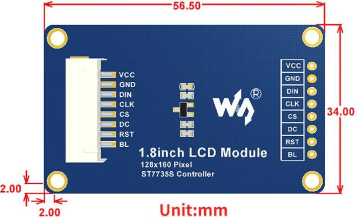 Image du produit WaveShare Module d'affichage LCD 128x160 1.8inch