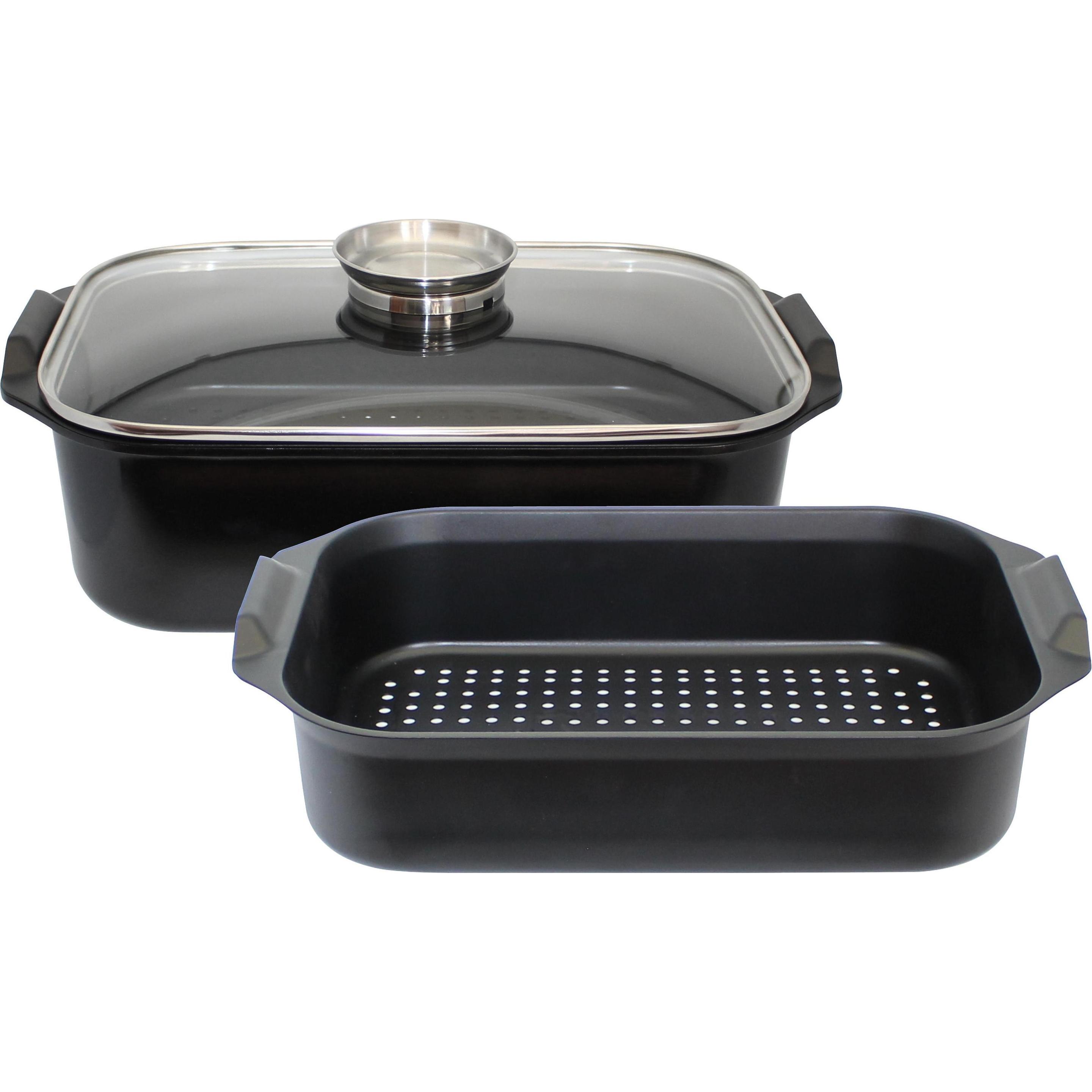 ELO Cocotte Duo Vital 7 l 40x26x11 cm con inserto vapeur, Padella + Pentola, Nero