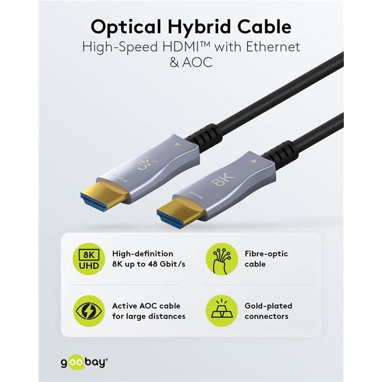 Thumbnail - Goobay Series 2.1 Optisches Hybrid Ulra High-Speed HDMI™-Kabel mit Ethernet (AOC), 80 m, schwarz - Hochges (80 m, HDMI),...