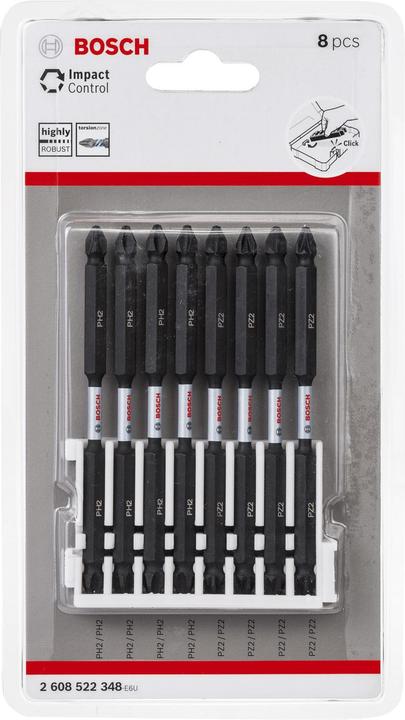 Produktbild Bosch Professional Zubehör Doppelklingen Schrauberbit-Set Impact Control, 8-teilig, 4 x PH2, 4 x PZ2,110 mm