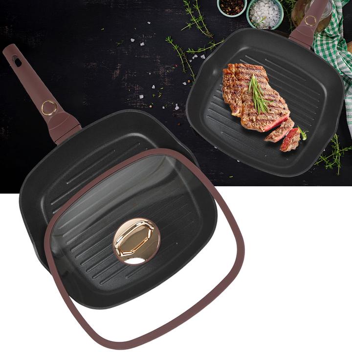 Actual product image BerlingerHaus Design grill pan with glass lid, 28cm, bordeaux (Grill pan, Aluminium)