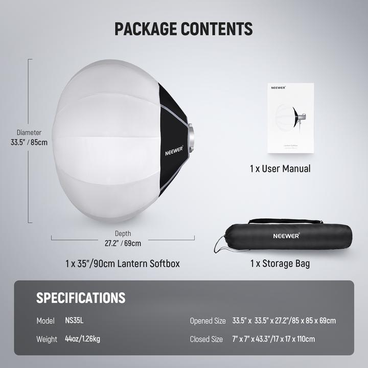 Actual product image Neewer 85cm Nylon Alloy Quick Release Lantern Softbox (Soft boxes, 85 cm)