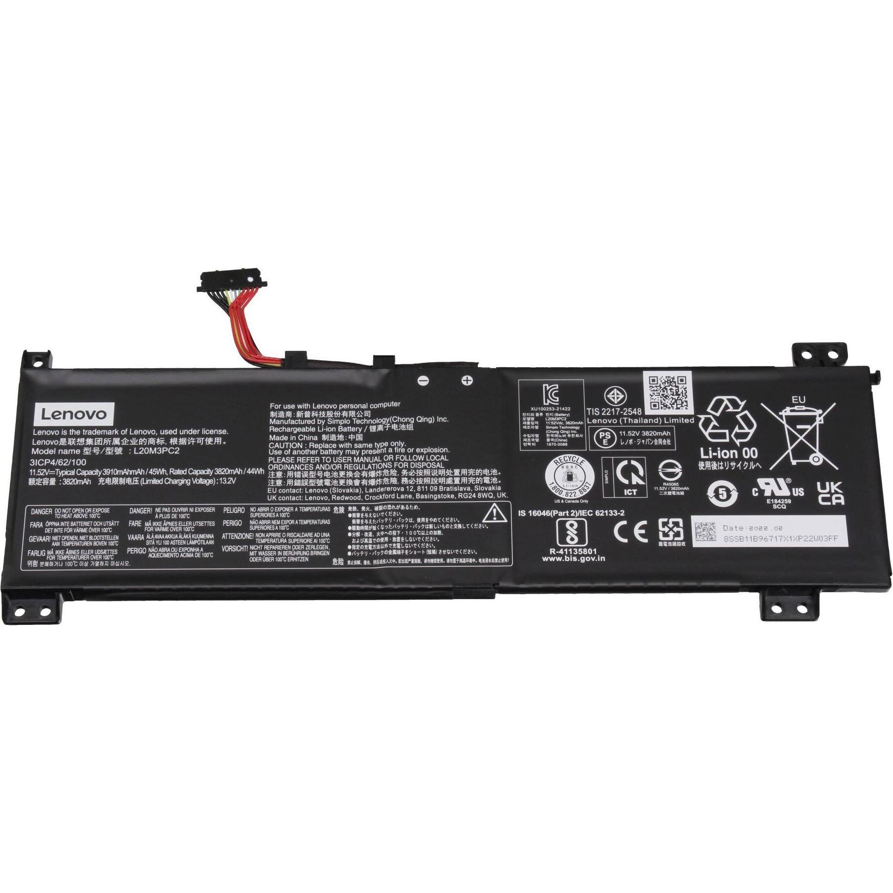 Lenovo L20C3PC2 (3 Zellen, 3910 mAh), Notebook Akku