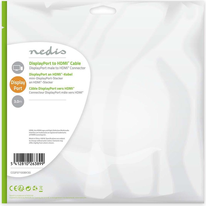 Produktbild Nedis Video- / Audiokabel (3 m, DisplayPort)