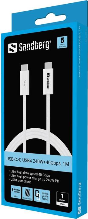Immagine prodotto Sandberg USB-C>C USB4 240W+40Gbps, 1M (1 m, USB 4.0, 240 W)