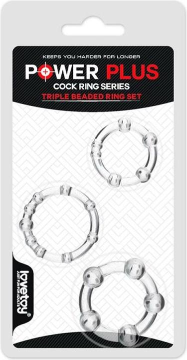Actual product image Lovetoy 3-Pack Penis Ring Power Plus Triple Clear