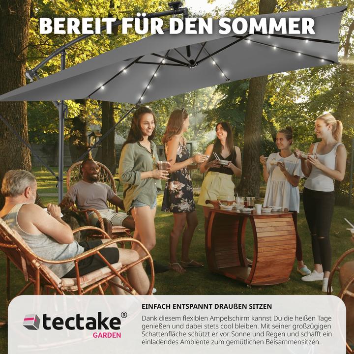 Produktbild tectake Sonnenschirm Sunna LED-Solar mit Kurbel 2,5 x 2,5 m (2.50 m)