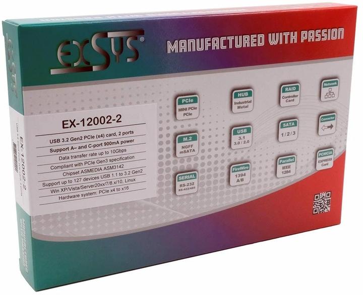 Produktbild Exsys GmbH 2 Port USB 3.2 Gen2 PCIe (x4) Karte mit 1x A- und C™ Anschluss (Asmedia)