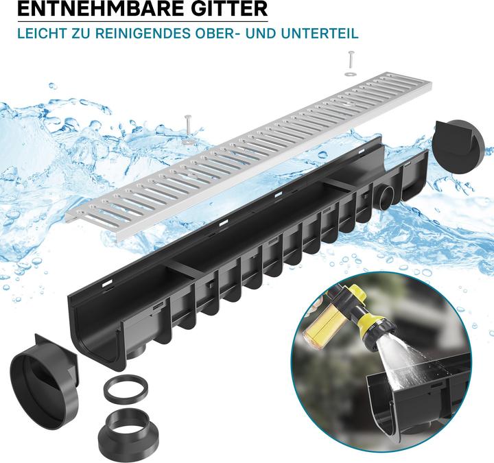 Image du produit Wiltec Caniveau de drainage 1m Grille de couverture 1,5t galvanisée Caniveau de drainage Caniveau de