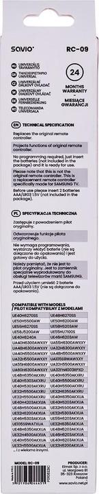 Image du produit Savio RC-09 (Télécommande universelle, Infrarouge)