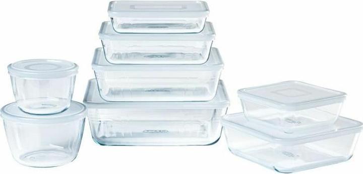Pyrex - Cook & Freeze Schaal met Deksel Set van 8 Stuks - Transparant/Wit (0.60 l)