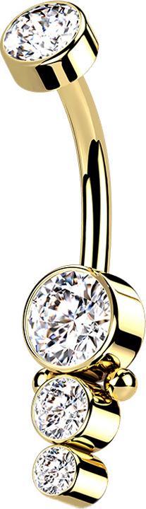Actual product image Star Piercing Banana internally threaded gold-plated disc with crystal and three crystals (without brass, Surgical steel 316L)